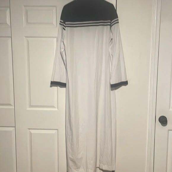 Men Middle Eastern Traditional Thobe Abaya Navy Blue White - Picture 8 of 8